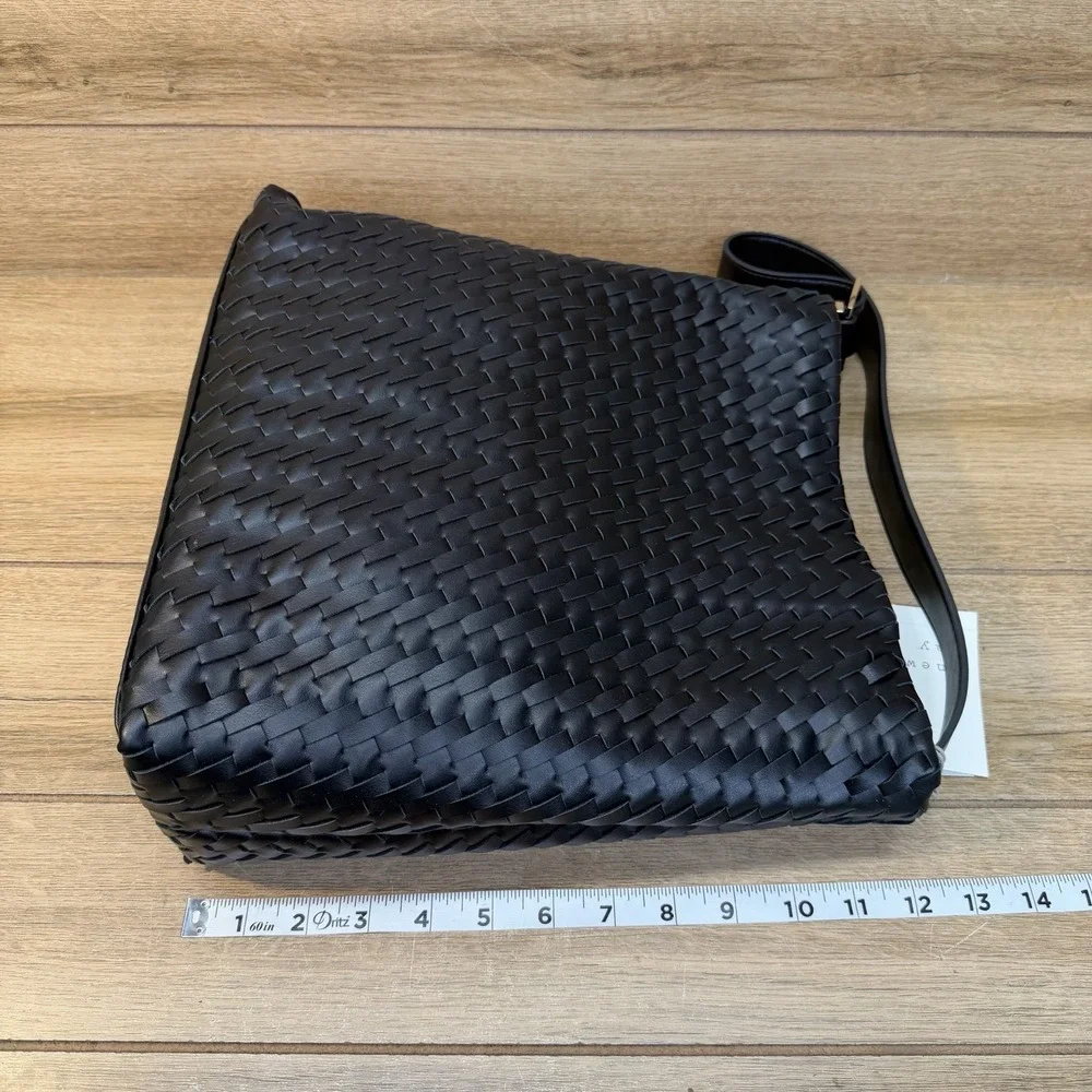 A New Day Women's Black Woven Tote Shoulder Bag Large Braided Handbag NWT